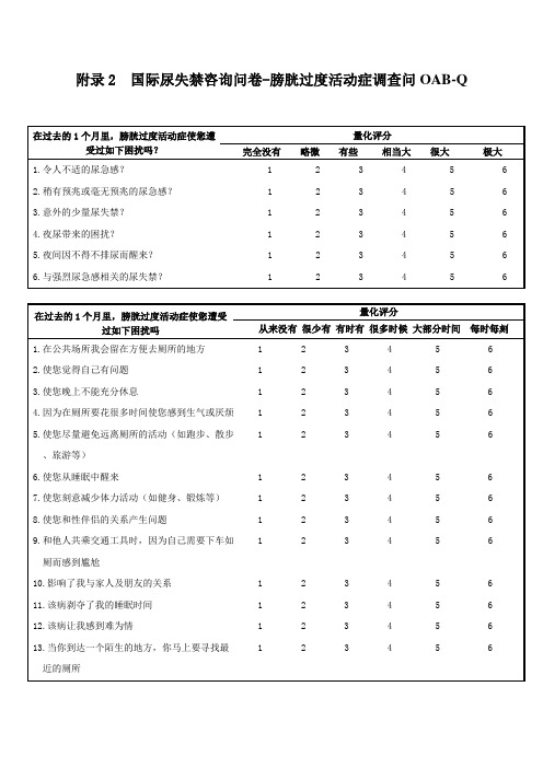 国际尿失禁咨询问卷-膀胱过度活动症调查问OAB-Q