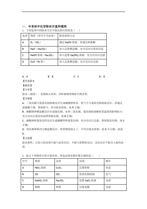 2020-2021中考化学除杂分离和提纯的综合复习附答案解析