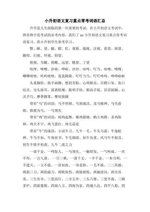 小升初语文复习重点常考词语汇总