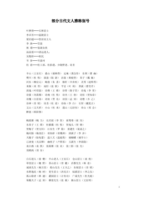 别称收集(16)——古代文人雅称
