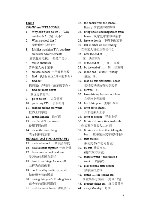 江苏牛津英语8aUnit 2所有模块词组与重点句式结构大扫描
