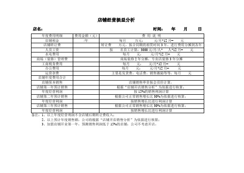 店铺经营损益表