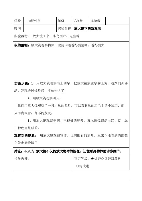 六年级下册科学实验题全部