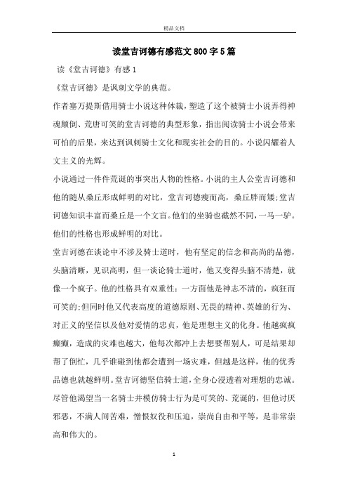 读堂吉诃德有感范文800字5篇