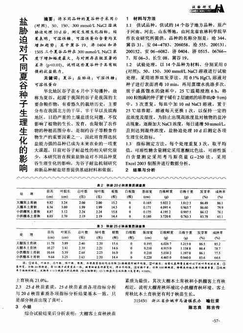 盐胁迫对不同夏谷种子生理生化的影响
