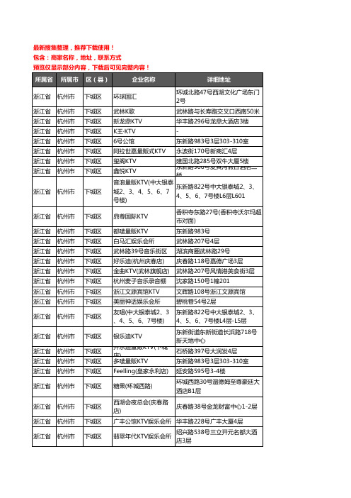 新版浙江省杭州市下城区KTV企业公司商家户名录单联系方式地址大全47家