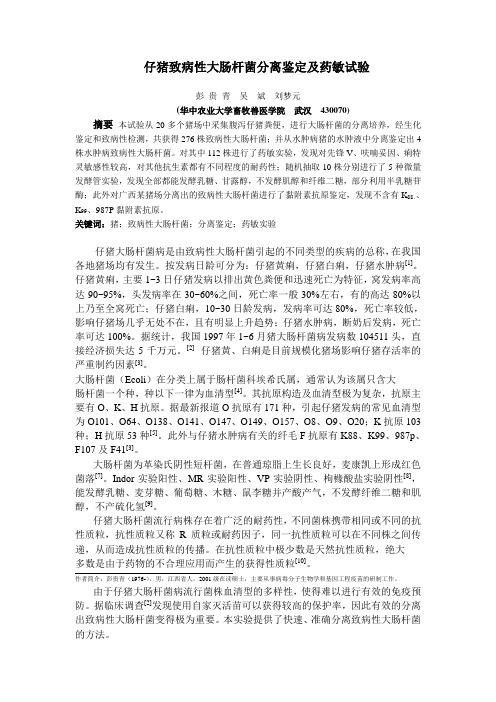 仔猪致病性大肠杆菌分离鉴定及药敏试验