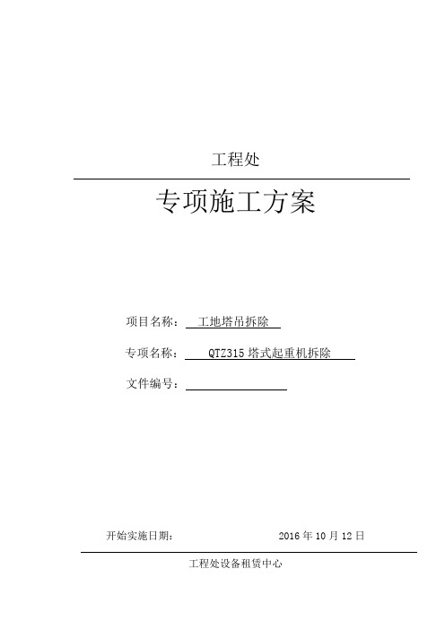 QTZ315塔式起重机拆除专项施工方案