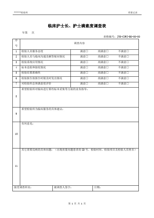 临床护士长、护士满意度调查表