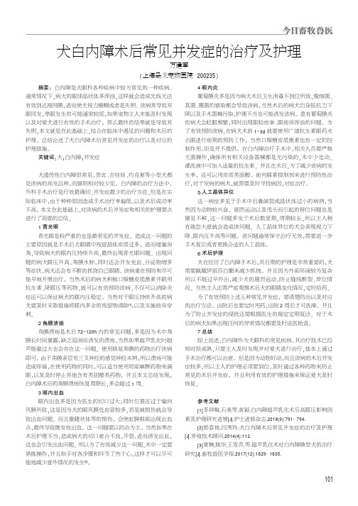 犬白内障术后常见并发症的治疗及护理