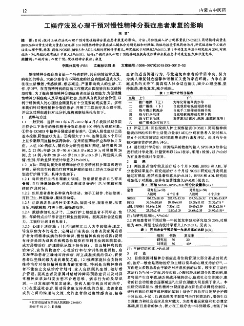 工娱疗法及心理干预对慢性精神分裂症患者康复的影响