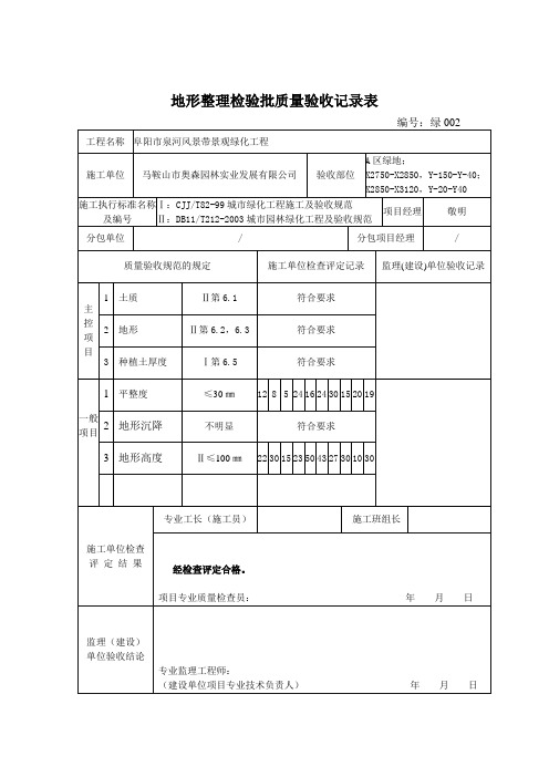 地形整理检验批质量验收记录表