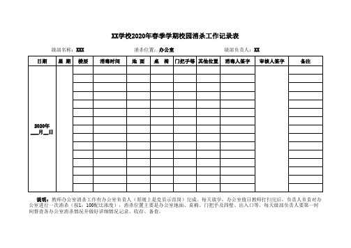 2020年春开学返校校园消杀(消毒)工作记录表(办公室)