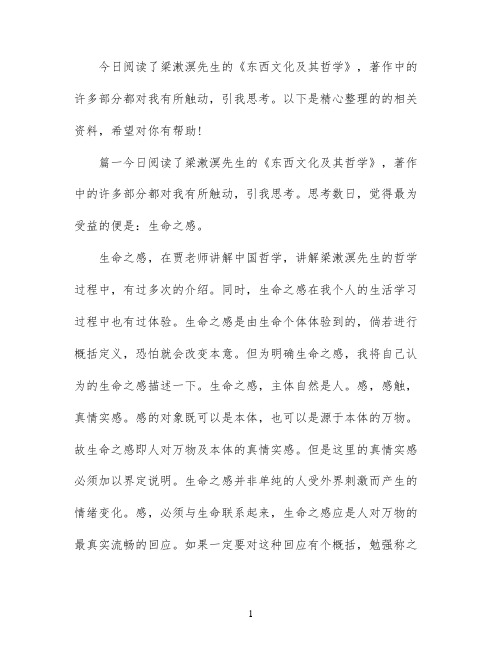 东西文化及其哲学读后感