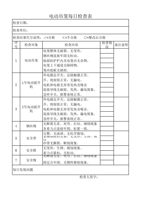 电动吊笼日常检查表