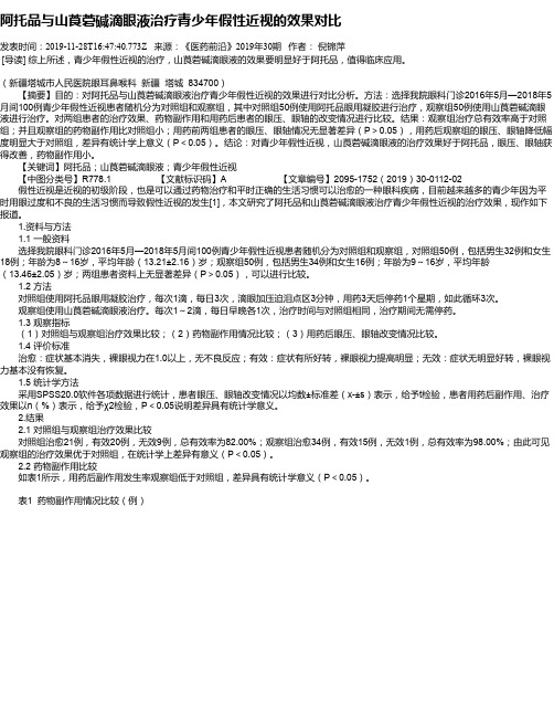 阿托品与山莨菪碱滴眼液治疗青少年假性近视的效果对比