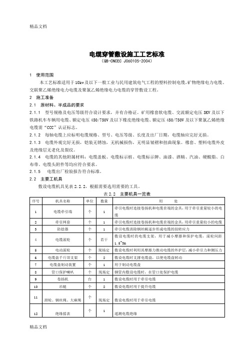 (整理)电缆穿管敷设施工工艺标准