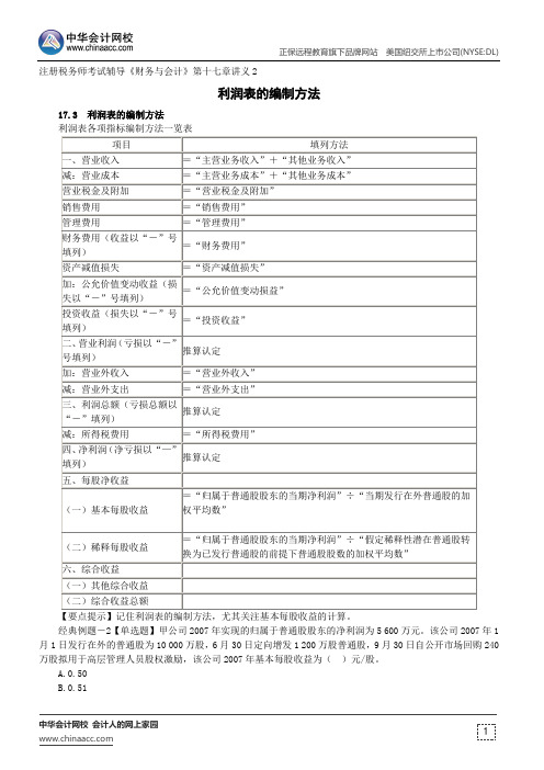 利润表的编制方法--注册税务师辅导《财务与会计》第十七章讲义2