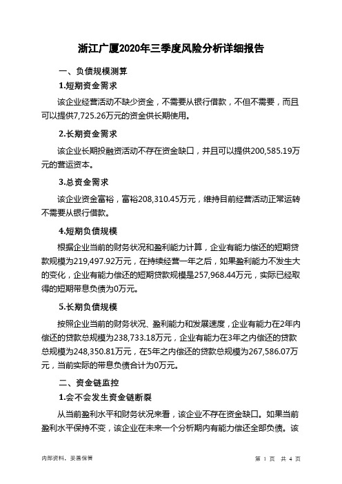 浙江广厦2020年三季度财务风险分析详细报告