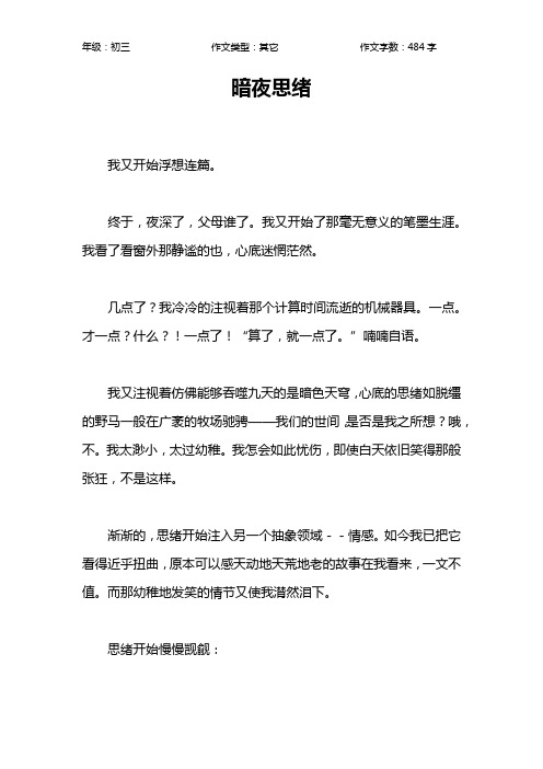 暗夜思绪作文【初中初三500字】