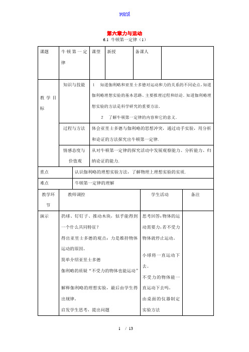 八年级物理：第六章力与运动复习教案(沪科版)