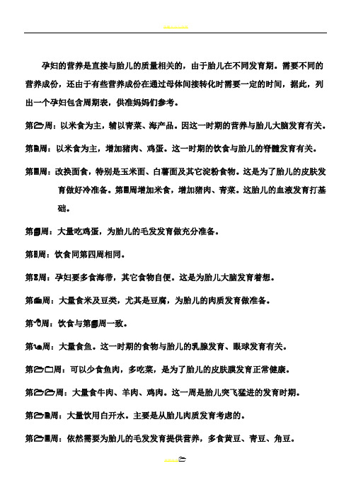 孕妇各时期饮食表