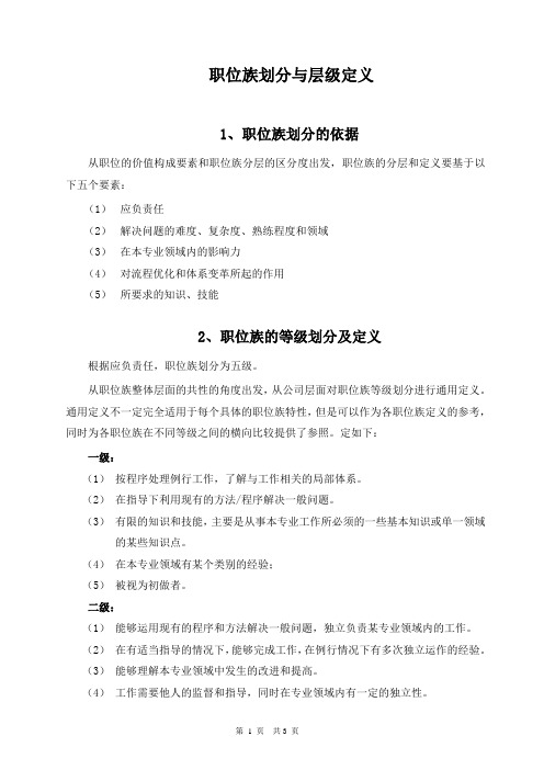 任职资格职位族分级定义