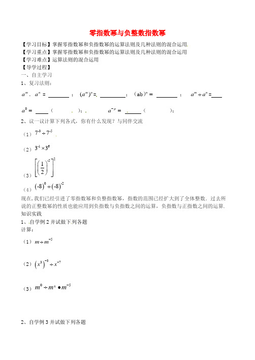 六年级数学下册 6.4 零指数幂与负整数指数幂导学案2 鲁教版五四制