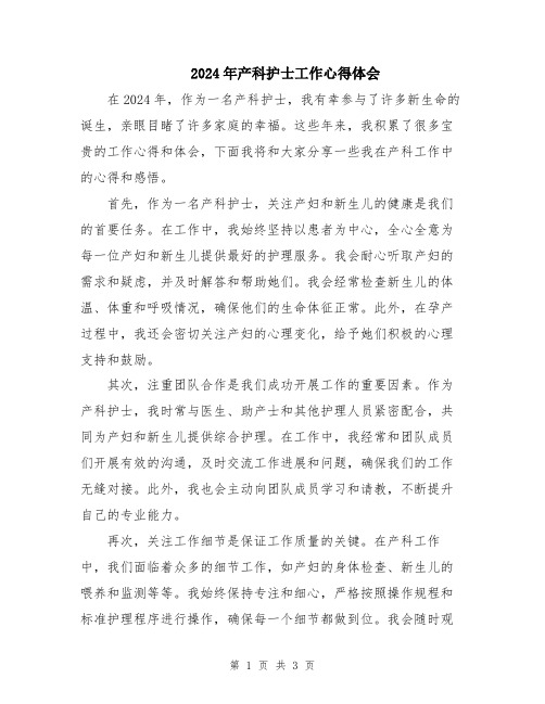 2024年产科护士工作心得体会