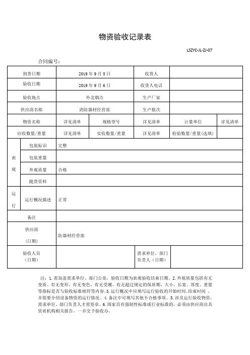 物资验收记录表