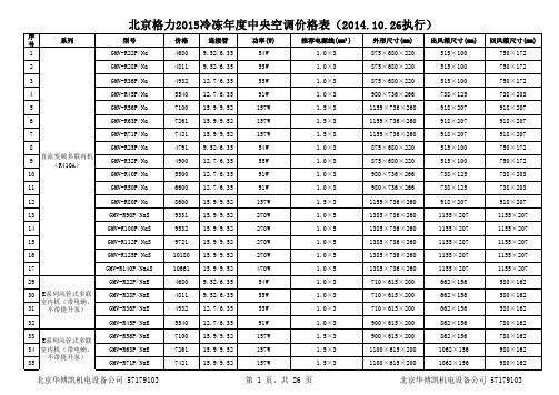 2015年格力中央空调价格表全产品