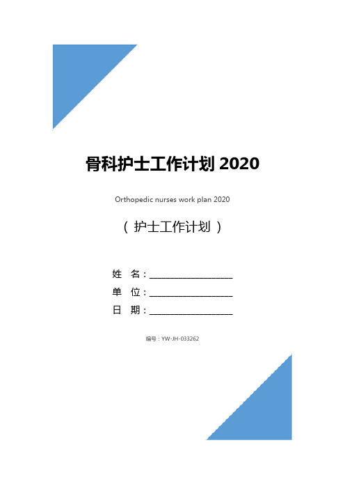 骨科护士工作计划2020