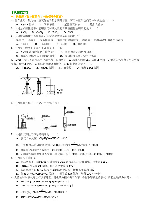 巩固练习_富集在海水中的元素——氯(提高)