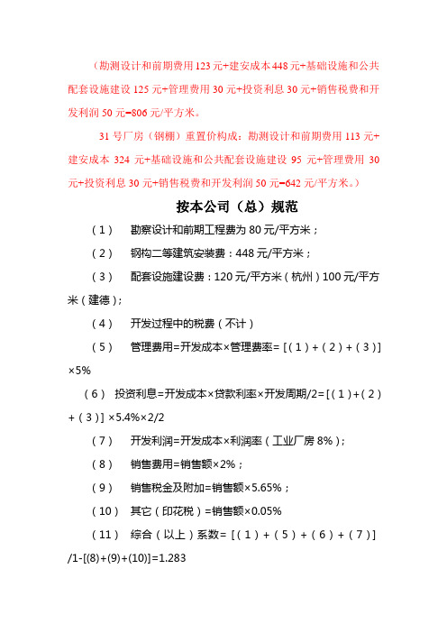 重置成本测算表
