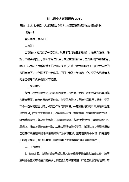 村书记个人述职报告2019