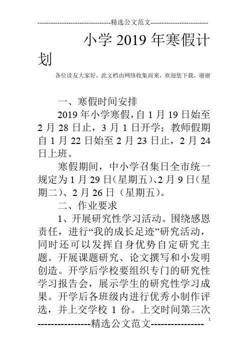 小学2019年寒假计划