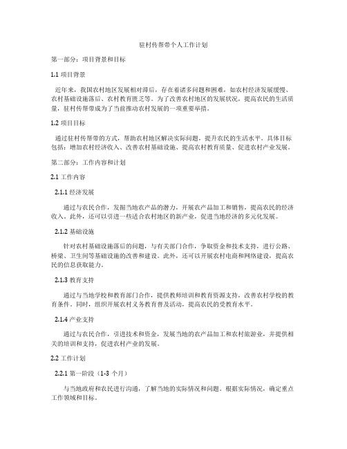 驻村传帮带个人工作计划