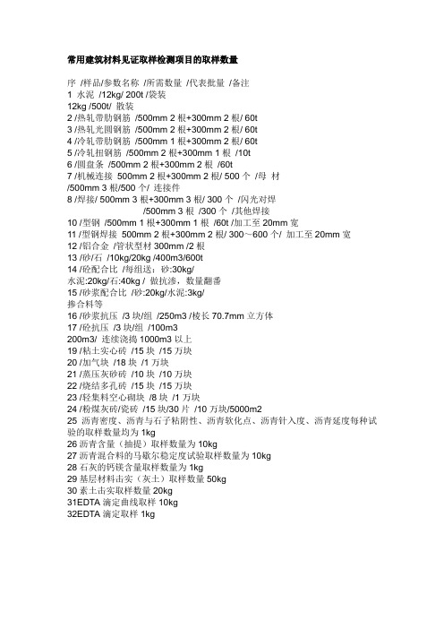 常用建筑材料见证取样检测项目的取样数量(1)