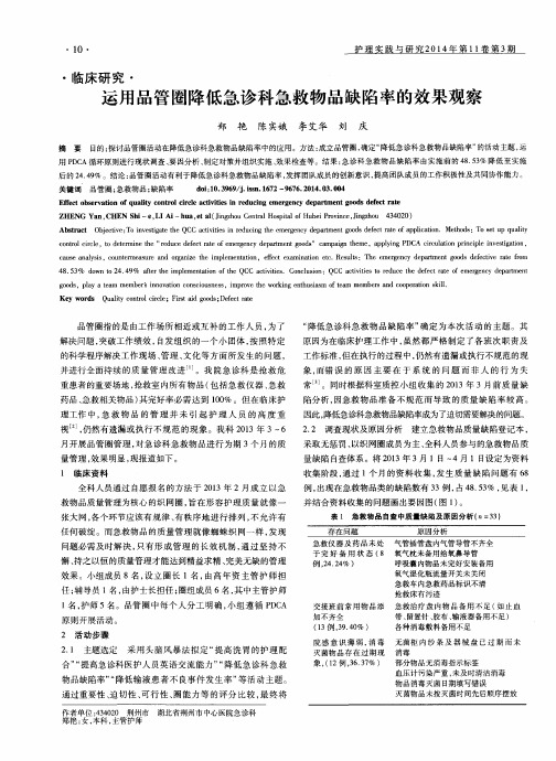 运用品管圈降低急诊科急救物品缺陷率的效果观察
