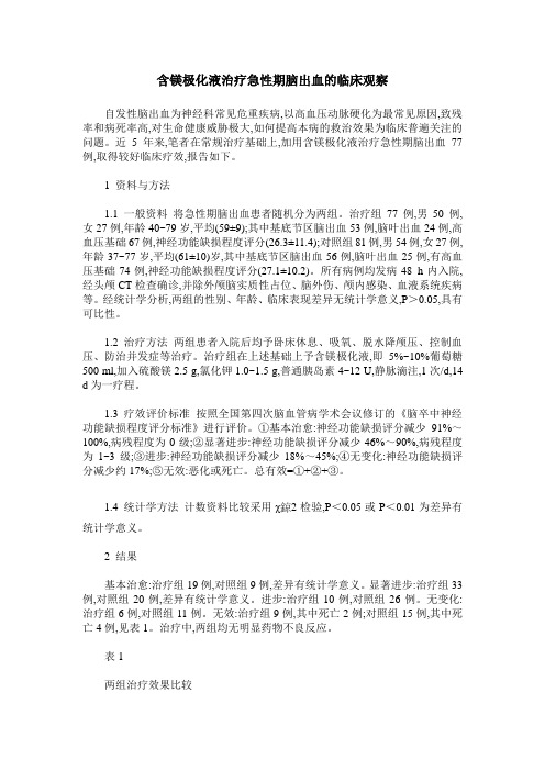 含镁极化液治疗急性期脑出血的临床观察