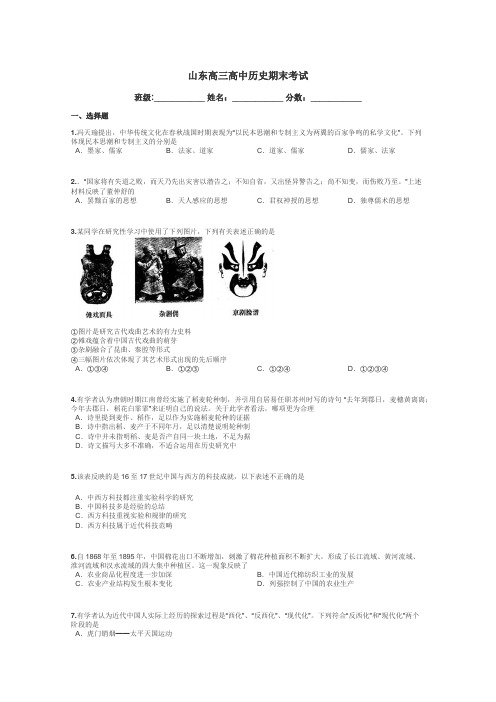 山东高三高中历史期末考试带答案解析
