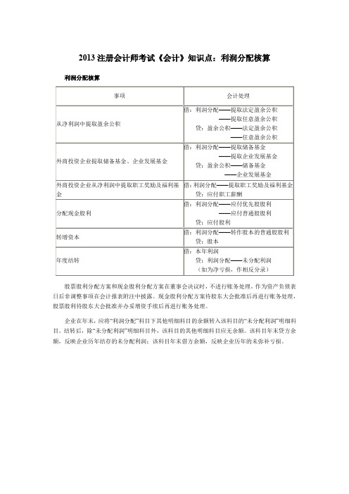注册会计师考试《会计》知识点利润分配核算