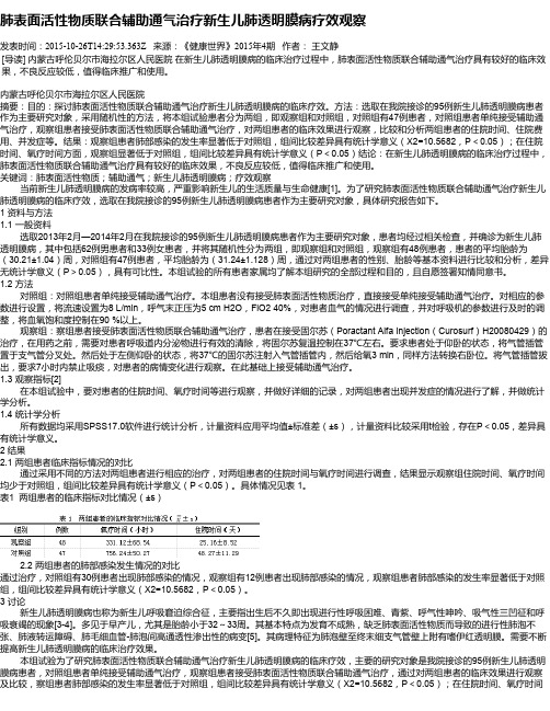 肺表面活性物质联合辅助通气治疗新生儿肺透明膜病疗效观察