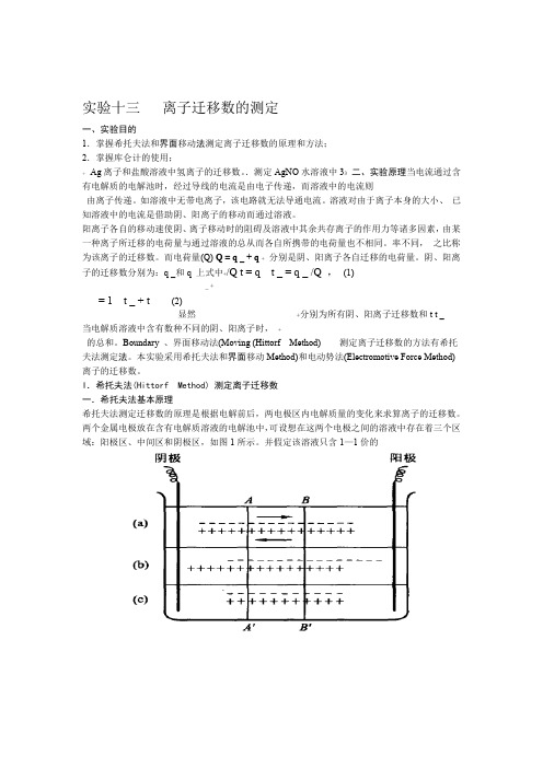 物理化学 实验十三离子迁移数的测定