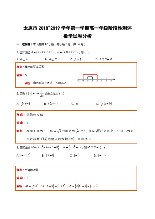 太原市 2018-2019 学年高一年级 阶段性测评数学