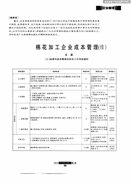 棉花加工企业成本管理(续)