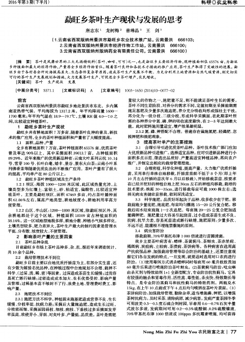 勐旺乡茶叶生产现状与发展的思考