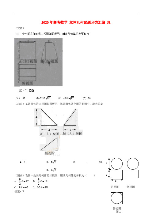 2020年高考数学 立体几何试题分类汇编 理