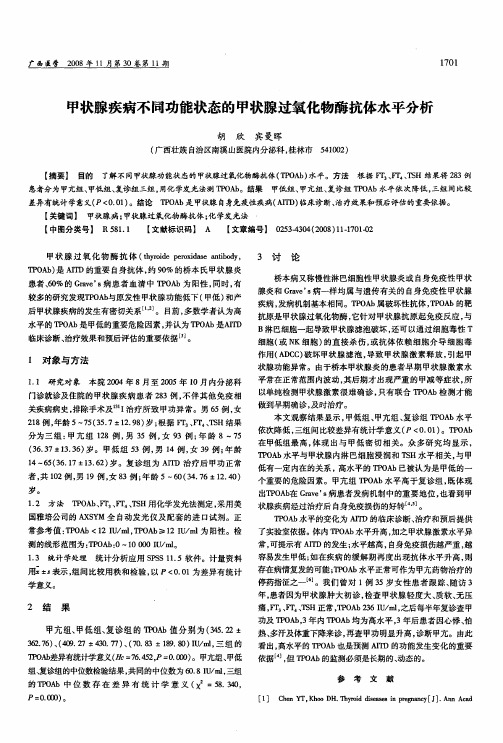 甲状腺疾病不同功能状态的甲状腺过氧化物酶抗体水平分析