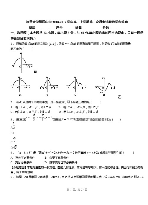 复旦大学附属中学2018-2019学年高三上学期第三次月考试卷数学含答案